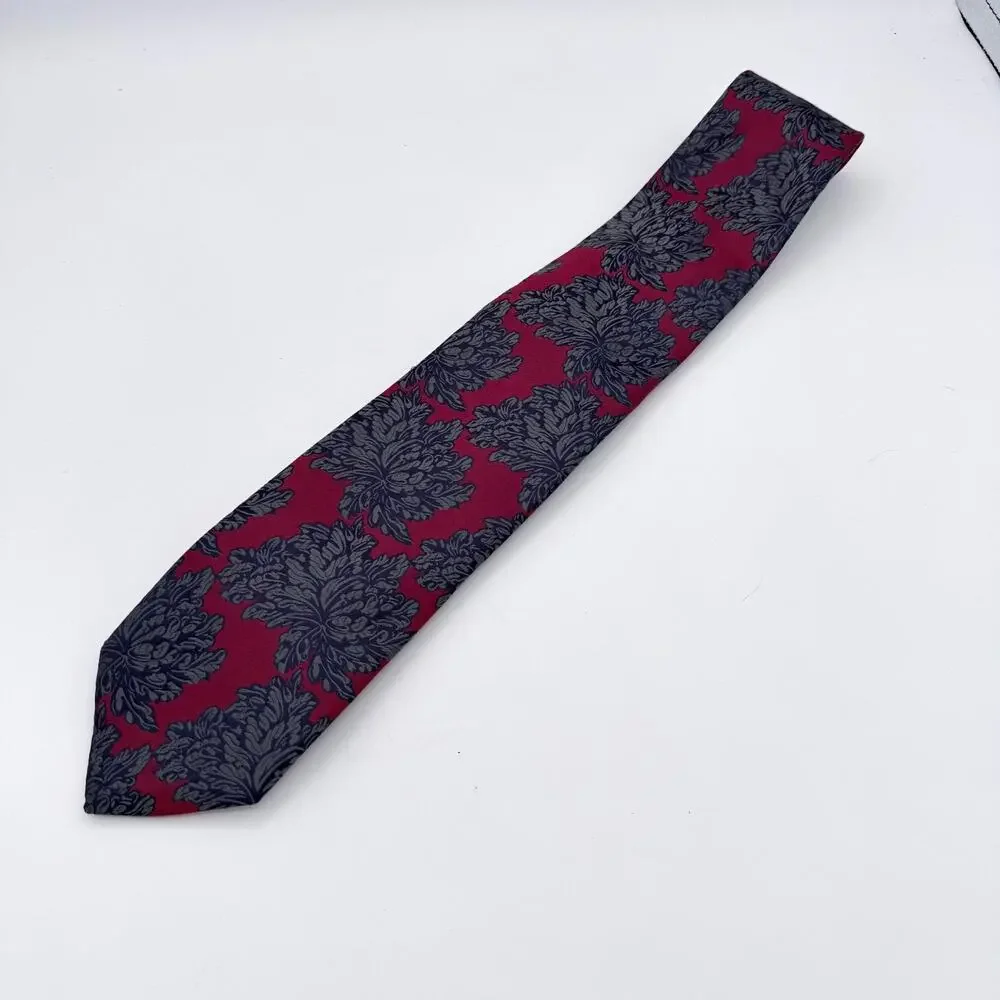 Penrose London 100% Silk Tie Burgundy Gray Floral Made in England